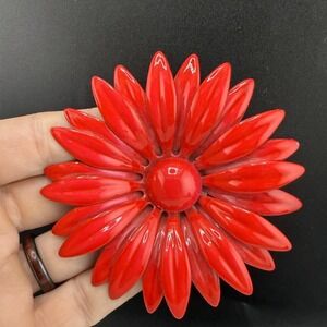 Vintage Enamel Flower Brooch Red Spring Summer